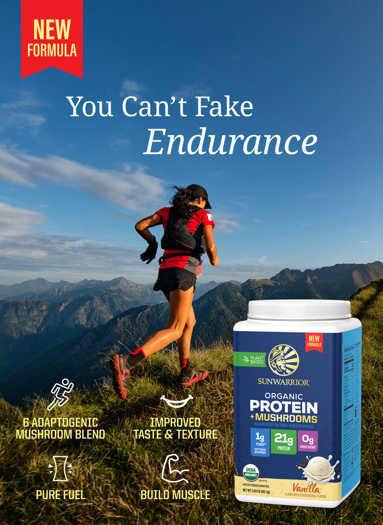 Organic Protein for Endurance with Adaptogenic Mushrooms - Warrior Blend Vanilla - Life style banner image mobile