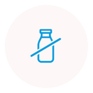 Blue icon of a bottle with a line through it on a white background
