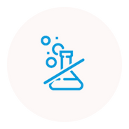 Blue icon of a beaker with a crossed-out circle on a white background