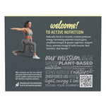packaging for Active Creatine Lemonade with a woman in athletic wear on a dark background