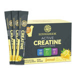 Sunwarrior Active Creatine Monohydrate supplement packaging with lemonade flavor on a white background