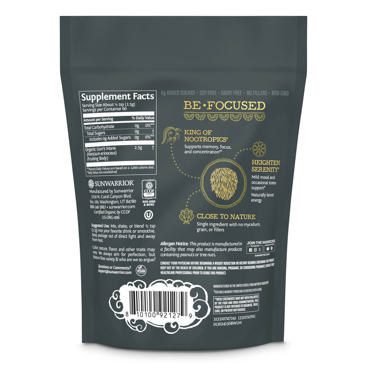 Be•Well Organic Lion's Mane Mushroom Powder Offer Special Sunwarrior   