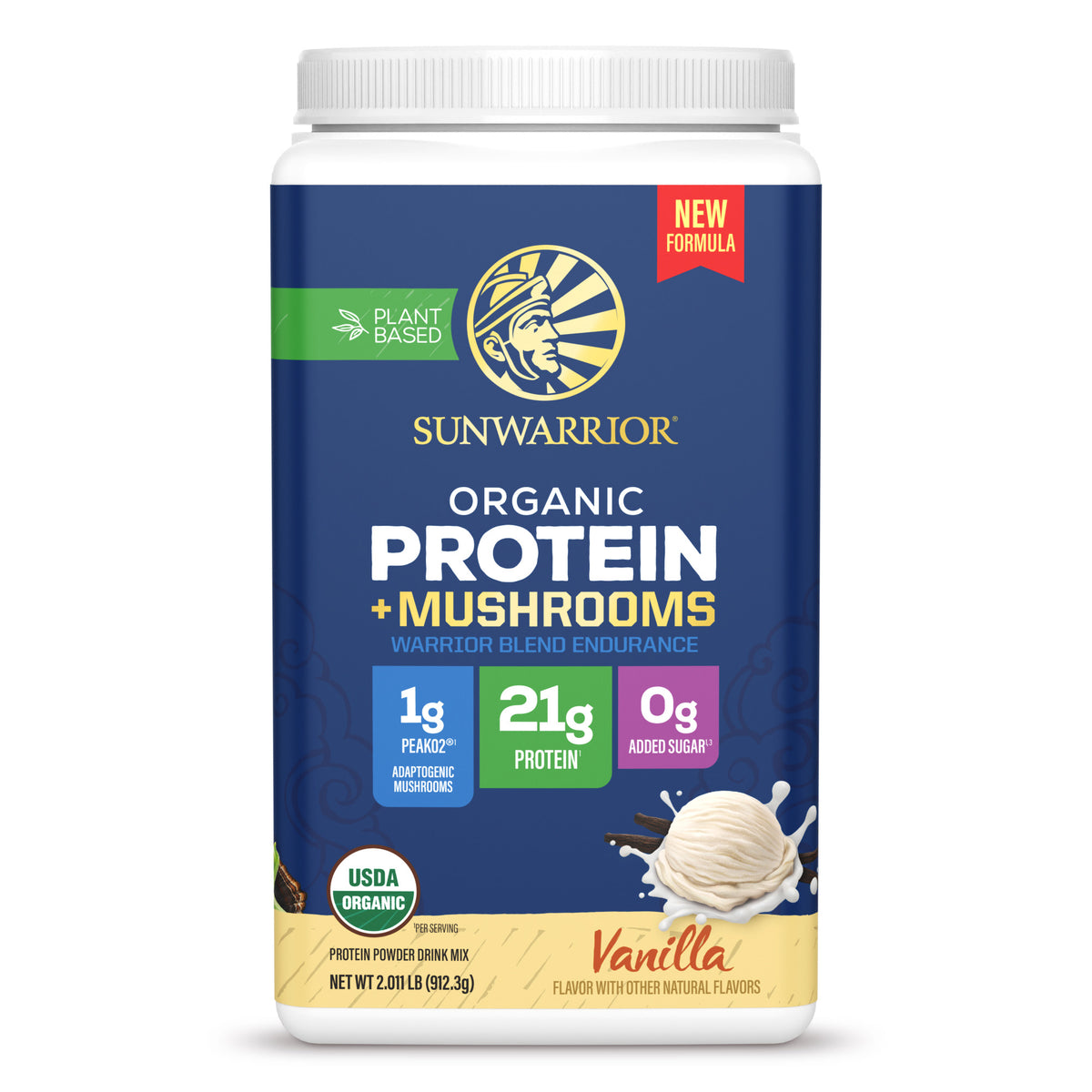 Organic Protein for Endurance with Adaptogenic Mushrooms - Warrior Blend Vanilla Plant-based Protein Sunwarrior