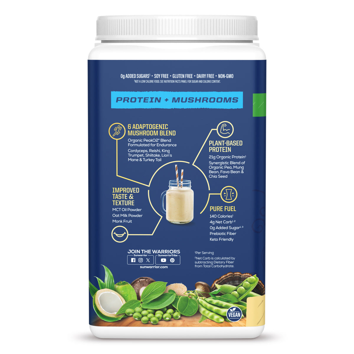 Organic Protein for Endurance with Adaptogenic Mushrooms - Warrior Blend Vanilla Plant-based Protein Sunwarrior