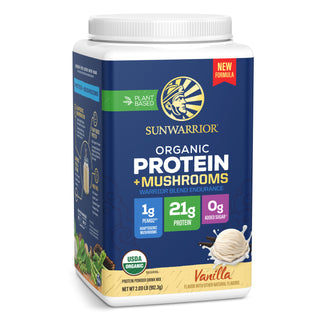 Organic Protein for Endurance with Adaptogenic Mushrooms - Warrior Blend Vanilla Plant-based Protein Sunwarrior 25 Servings