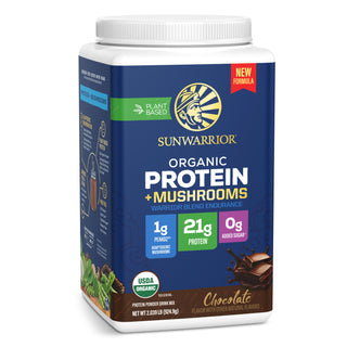 Organic Protein for Endurance with Adaptogenic Mushrooms - Warrior Blend Chocolate Plant-based Protein Sunwarrior 25 Servings