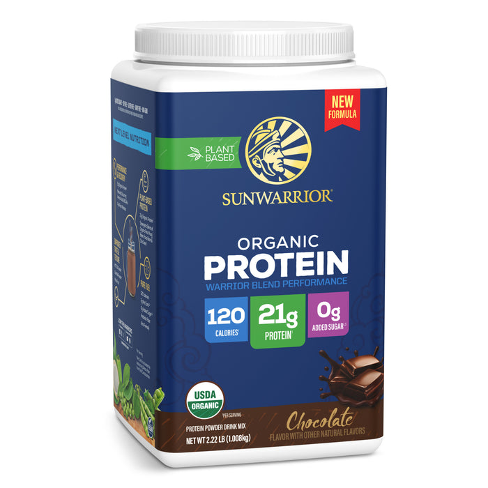 Organic Protein for Performance with BCAAs - Warrior Blend Chocolate Plant-based Protein Sunwarrior 28 Servings