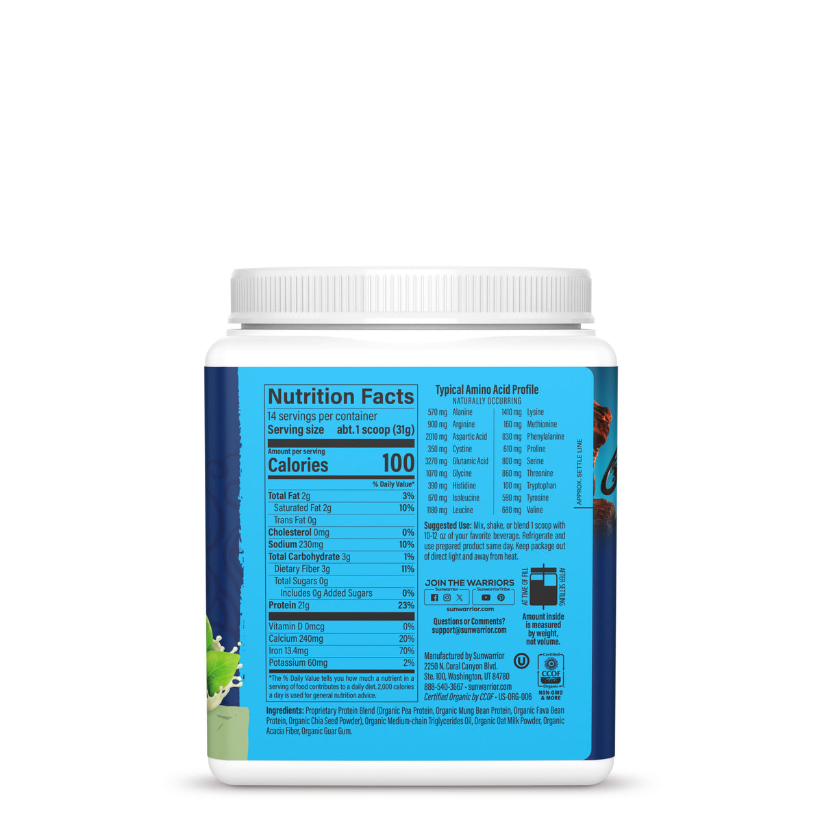 Organic Protein for Performance with BCAAs - Warrior Blend Unflavored Plant-based Protein Sunwarrior
