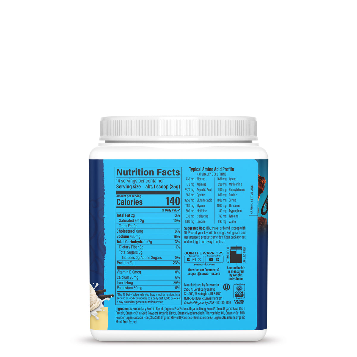 Organic Protein for Performance with BCAAs - Warrior Blend Vanilla Plant-based Protein Sunwarrior