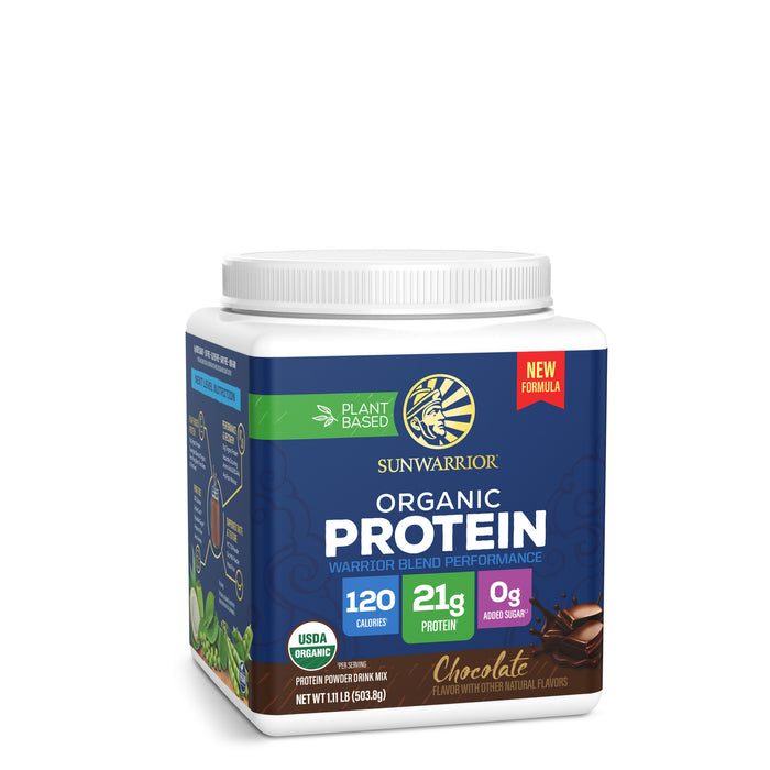 Organic Protein for Performance with BCAAs - Warrior Blend Chocolate Plant-based Protein Sunwarrior 14 Servings