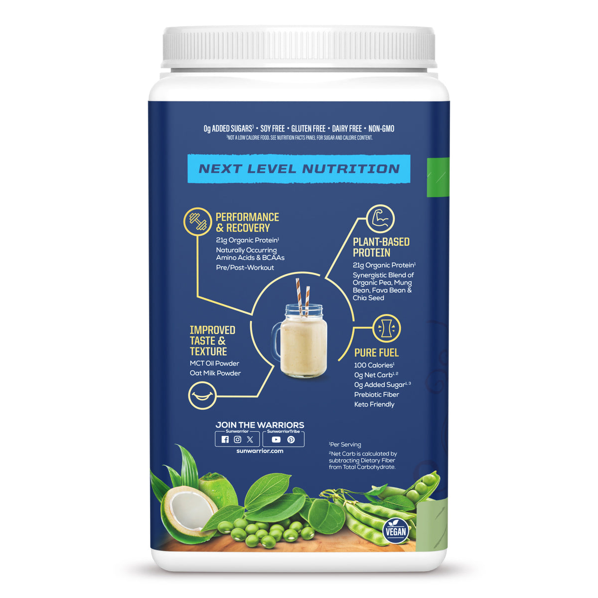 Organic Protein for Performance with BCAAs - Warrior Blend Unflavored Plant-based Protein Sunwarrior