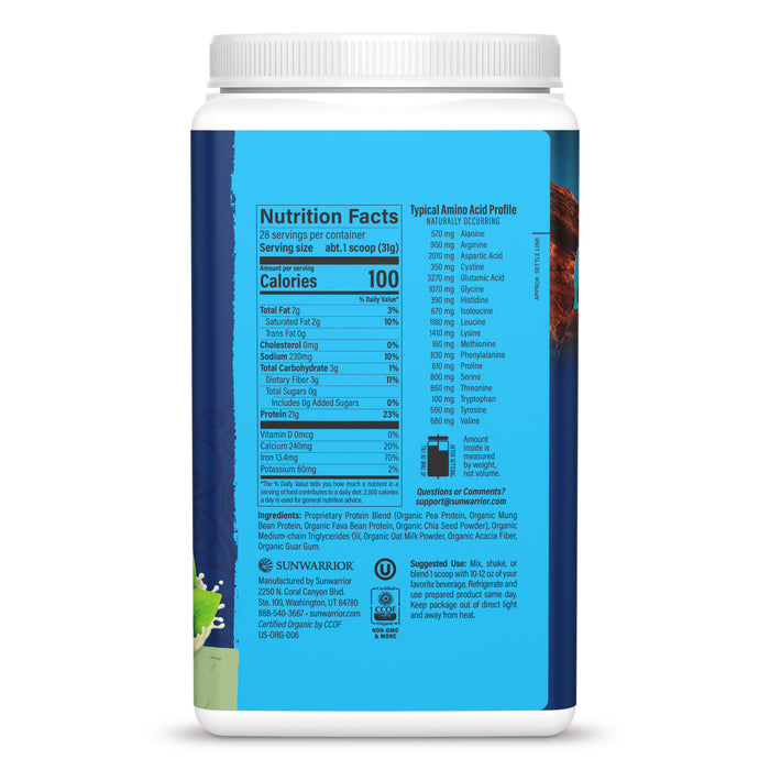 Organic Protein for Performance with BCAAs - Warrior Blend Unflavored Plant-based Protein Sunwarrior