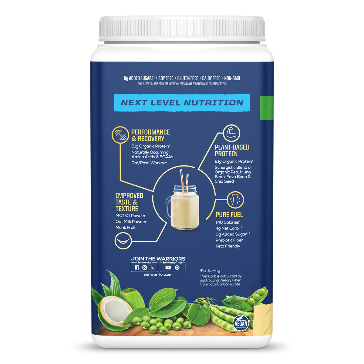 Organic Protein for Performance with BCAAs - Warrior Blend Vanilla Plant-based Protein Sunwarrior