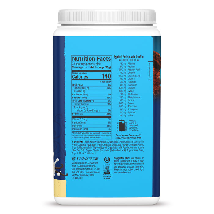 Organic Protein for Performance with BCAAs - Warrior Blend Vanilla Plant-based Protein Sunwarrior