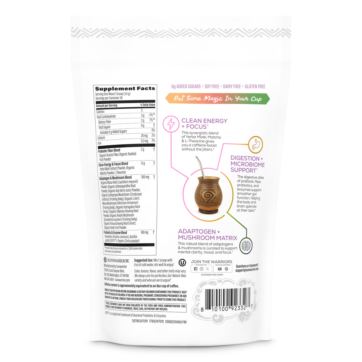 Yerba Mate + Matcha Clean Energy Superblend – Unflavored Superfood Supplements Sunwarrior